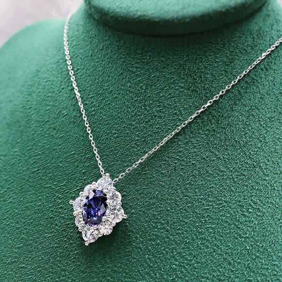 🔥 Shinny Blue Stone Jewelry Sliver Coating CZ Necklace for Women, HA4553 - Picture 5 of 6